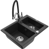 Mexen Carlos 1,5-komorový granitový drez s kuchynskou batériou Duo, čierny/strieborný metalík - 6518-73-671701-07 Mexen Carlos 1,5-komorový granitový drez s kuchynskou batériou Duo, čierny/strieborný metalík - 6518-73-671701-07