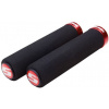 Gripy SRAM Locking penové, 129mm čierne s jednou červenou objímkou a koncovkami riadidiel Gripy SRAM Locking penové, 129mm čierne s jednou červenou objímkou a koncovkami riadidiel