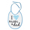 Baby Nellys Nepremokavý podbradník I love mom & dad, 24 x 27 cm - modrý Baby Nellys Nepremokavý podbradník I love mom & dad, 24 x 27 cm - modrý