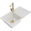 Mexen Pablo žulový drez s 1 komorou a odkvapkávačom a kuchynskou batériou Rita, biely - 6510-20-670300-50 Mexen Pablo žulový drez s 1 komorou a odkvapkávačom a kuchynskou batériou Rita, biely - 6510-20-670300-50