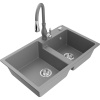 Mexen Tomas granitový drez 2-komorový s kuchynskou batériou Savita, šedý - 6516-71-672601-71 Mexen Tomas granitový drez 2-komorový s kuchynskou batériou Savita, šedý - 6516-71-672601-71