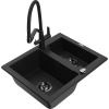 Mexen Carlos granitový drez 1,5-komorový s kuchynskou batériou Duo, čierny - 6518-77-671701-70-B Mexen Carlos granitový drez 1,5-komorový s kuchynskou batériou Duo, čierny - 6518-77-671701-70-B