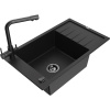 Mexen Elias žulový kuchynský drez s 1 komorou a odkvapkávačom a kuchynskou batériou Duero, čierny - 6511-77-671600-70-B Mexen Elias žulový kuchynský drez s 1 komorou a odkvapkávačom a kuchynskou batériou Duero, čierny - 6511-77-671600-70-B