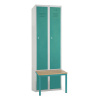 Rauman Kovová šatníková skrinka s lavičkou, 60 x 85 x 185 cm, sokel, cylindrický zámok, zelená - ral 6033 Rauman Kovová šatníková skrinka s lavičkou, 60 x 85 x 185 cm, sokel, cylindrický zámok, zelená - ral 6033