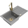 Mexen Pablo jednokomorový kuchynský drez z granitu s odkvapkávačom a kuchynskou batériou Rita, sivý - 6510-71-670300-50 Mexen Pablo jednokomorový kuchynský drez z granitu s odkvapkávačom a kuchynskou batériou Rita, sivý - 6510-71-670300-50