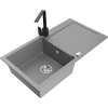 Mexen Leo granitový drez s 1-komorou, odkladacou plochou a kuchynskou batériou Rita, sivý - 6501-71-670300-70 Mexen Leo granitový drez s 1-komorou, odkladacou plochou a kuchynskou batériou Rita, sivý - 6501-71-670300-70