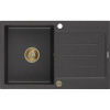 Mexen Bruno granitový drez s 1 komorou a odkvapkávačom 795 x 495 mm, čierny škvrnitý, zlatý sifón - 6513791010-76-G Mexen Bruno granitový drez s 1 komorou a odkvapkávačom 795 x 495 mm, čierny škvrnitý, zlatý sifón - 6513791010-76-G