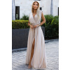 Numoco Elegantné dlhé šaty so zaväzovaním na mnoho spôsobov - béžová so trblietkami 509-2 Farba: Béžová, Veľkosť: UNI Numoco Elegantné dlhé šaty so zaväzovaním na mnoho spôsobov - béžová so trblietkami 509-2 Farba: Béžová, Veľkosť: UNI