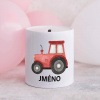 Domovi Biela keramická pokladnička s menom Traktor červený 9cm Domovi Biela keramická pokladnička s menom Traktor červený 9cm