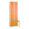 Rauman Kovová šatníková skrinka s lavičkou, 60 x 85 x 185 cm, sokel, otočný zámok, oranžová - ral 2004 Rauman Kovová šatníková skrinka s lavičkou, 60 x 85 x 185 cm, sokel, otočný zámok, oranžová - ral 2004