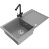 Mexen Leo žulový kuchynský drez s 1 komorou a odkvapkávačom a kuchynskou batériou Duero, sivý - 6501-71-671600-70 Mexen Leo žulový kuchynský drez s 1 komorou a odkvapkávačom a kuchynskou batériou Duero, sivý - 6501-71-671600-70