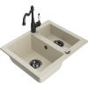 Mexen Carlos žulový drevený kuchynský drez 1,5-komorový s kuchynskou batériou Carla, béžový - 6518-69-670700-70 Mexen Carlos žulový drevený kuchynský drez 1,5-komorový s kuchynskou batériou Carla, béžový - 6518-69-670700-70