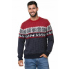 Button & Yarn Vianočný sveter červeno-modrý so sobmi – dámsky aj pánsky nórsky vzor pre páry Veľkosť: MEN - XXL Button & Yarn Vianočný sveter červeno-modrý so sobmi – dámsky aj pánsky nórsky vzor pre páry Veľkosť: MEN - XXL