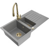 Mexen Matias granitový drez 1,5-komorový s odkvapkávačom a kuchynskou batériou Savita, sivý - 6502-71-672601-50 Mexen Matias granitový drez 1,5-komorový s odkvapkávačom a kuchynskou batériou Savita, sivý - 6502-71-672601-50