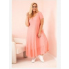Kesi Włoski Dámske šaty plus size s krátkym rukávom a volánom z ľahkej viskózy ružová Kesi Włoski Dámske šaty plus size s krátkym rukávom a volánom z ľahkej viskózy ružová