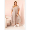 Kesi Włoski Dámske šaty plus size s krátkym rukávom a volánom z ľahkej viskózy fango Kesi Włoski Dámske šaty plus size s krátkym rukávom a volánom z ľahkej viskózy fango