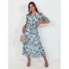 Svetlomodré vzorované midi šaty CELESTIA EY2493 XS Svetlomodré vzorované midi šaty CELESTIA EY2493 XS