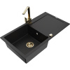 Mexen Leo žulový kuchynský drez s jednou komorou a odkvapkávačom a kuchynskou batériou Rita, čierny - 6501-77-670300-50 Mexen Leo žulový kuchynský drez s jednou komorou a odkvapkávačom a kuchynskou batériou Rita, čierny - 6501-77-670300-50