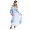 414-10 KLARA pleated dress with a belt and a neckline - light blue color biela One size numoco basic 5903938279508 414-10 KLARA pleated dress with a belt and a neckline - light blue color biela One size numoco basic 5903938279508