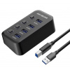 USB hub PremiumCord USB 3.2 na 4x USB 3.0 s vypínači portů, černý USB hub PremiumCord USB 3.2 na 4x USB 3.0 s vypínači portů, černý