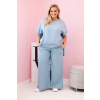 Legínovo Dámsky komplet Plus Size z tencelu blúzka a nohavice s viazaním svetlo džínsový Farba: Svetlo modrá, Veľkosť: UNI Legínovo Dámsky komplet Plus Size z tencelu blúzka a nohavice s viazaním svetlo džínsový Farba: Svetlo modrá, Veľkosť: UNI