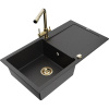Mexen Leo granitový drez 1-komorový s odkvapkávačom a kuchynskou batériou Duero, čierny/strieborný metalik Mexen Leo granitový drez 1-komorový s odkvapkávačom a kuchynskou batériou Duero, čierny/strieborný metalik