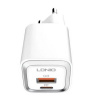 Sieťový nabíjací adaptér LDNIO A2318M, schválený MFI, zásuvka USB-A + USB typu C, 20 W, kábel USB typu C - Lightning, biely Sieťový nabíjací adaptér LDNIO A2318M, schválený MFI, zásuvka USB-A + USB typu C, 20 W, kábel USB typu C - Lightning, biely
