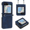 Peňaženkové kožené puzdro Crossbody na Samsung Galaxy Z Flip 5 - Modrá Peňaženkové kožené puzdro Crossbody na Samsung Galaxy Z Flip 5 - Modrá