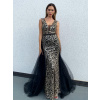 Exkluzívne dlhé dámske spoločenské šaty s odnímateľnou tylovou sukňou - čierne BB - 3XL Exkluzívne dlhé dámske spoločenské šaty s odnímateľnou tylovou sukňou - čierne BB - 3XL