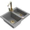 Mexen Carlos granitový kuchynský drez 1,5-komorový s kuchynskou batériou Rita, sivý - 6518-71-670300-50 Mexen Carlos granitový kuchynský drez 1,5-komorový s kuchynskou batériou Rita, sivý - 6518-71-670300-50
