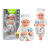 LEAN TOYS Bábika v bielo-sivom pruhovanom outfite s čiapočkou, cumlíkom a dekou LEAN TOYS Bábika v bielo-sivom pruhovanom outfite s čiapočkou, cumlíkom a dekou