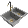 Mexen Carlos granitový kuchynský drez 1,5-komorový s kuchynskou batériou Flora, sivý - 6518-71-670401-57-G Mexen Carlos granitový kuchynský drez 1,5-komorový s kuchynskou batériou Flora, sivý - 6518-71-670401-57-G