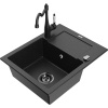 Mexen Enzo jednokompartmentový granitový drez s odkvapkávačom a kuchynskou batériou Carla, čierny/strieborný metalik Mexen Enzo jednokompartmentový granitový drez s odkvapkávačom a kuchynskou batériou Carla, čierny/strieborný metalik
