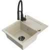 Mexen Enzo granitový drez 1-komorový s odkvapkávačom a kuchynskou batériou Aster, béžový - 6506-69-73450-70-B Mexen Enzo granitový drez 1-komorový s odkvapkávačom a kuchynskou batériou Aster, béžový - 6506-69-73450-70-B
