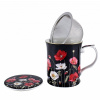 Porcelánová šálka na čaj so sitkom – divé maky, čierna 350 ml (*) Porcelánová šálka na čaj so sitkom – divé maky, čierna 350 ml (*)