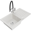 Mexen Pablo kuchynský drez granitový 1-komorový s odkvapkávačom a kuchynskou batériou Duo, biely - 6510-20-671701-07 Mexen Pablo kuchynský drez granitový 1-komorový s odkvapkávačom a kuchynskou batériou Duo, biely - 6510-20-671701-07