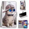 Peňaženkové kožené puzdro na Samsung Galaxy A11 / M11 - Oblique Hat Blue Mirror Cat Peňaženkové kožené puzdro na Samsung Galaxy A11 / M11 - Oblique Hat Blue Mirror Cat