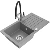Mexen Pablo žulový kuchynský drez s 1 komorou, odkvapkávačom a kuchynskou batériou Duo, sivý - 6510-71-671701-07 Mexen Pablo žulový kuchynský drez s 1 komorou, odkvapkávačom a kuchynskou batériou Duo, sivý - 6510-71-671701-07