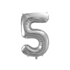 PartyDeco Fóliový balón číslo ,,5,, Strieborný 86cm PartyDeco Fóliový balón číslo ,,5,, Strieborný 86cm