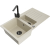 Mexen Matias granitový drez 1,5-komorový s odkvapkávačom a kuchynskou batériou Rita, béžový - 6502-69-670300-70 Mexen Matias granitový drez 1,5-komorový s odkvapkávačom a kuchynskou batériou Rita, béžový - 6502-69-670300-70