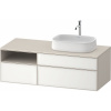 DURAVIT Zencha závesná skrinka pod umývadlo na dosku (umývadlo vpravo), 3 zásuvky + 1 otvorená priehradka, 1300 x 550 x 442 mm, biela/taupe super matná, ZE4829064830000 DURAVIT Zencha závesná skrinka pod umývadlo na dosku (umývadlo vpravo), 3 zásuvky + 1 otvorená priehradka, 1300 x 550 x 442 mm, biela/taupe super matná, ZE4829064830000