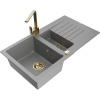 Mexen Matias žulový drez 1,5-komorový s odkvapkávačom a kuchynskou batériou Rita, sivý - 6502-71-670300-50 Mexen Matias žulový drez 1,5-komorový s odkvapkávačom a kuchynskou batériou Rita, sivý - 6502-71-670300-50