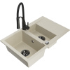 Mexen Gaspar granitový drez 1,5-komorový s odkvapkávačom a kuchynskou batériou Aster, béžový - 6507-69-73450-70-B Mexen Gaspar granitový drez 1,5-komorový s odkvapkávačom a kuchynskou batériou Aster, béžový - 6507-69-73450-70-B