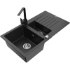 Mexen Matias granitový drez 1,5-komorový s odkvapkávačom a kuchynskou batériou Rita, čierny/strieborný metalik Mexen Matias granitový drez 1,5-komorový s odkvapkávačom a kuchynskou batériou Rita, čierny/strieborný metalik