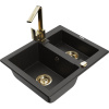 Mexen Carlos žulový drez 1,5-komorový s kuchynskou batériou Rita, čierny/zlatý metalik - 6518-75-670300-50 Mexen Carlos žulový drez 1,5-komorový s kuchynskou batériou Rita, čierny/zlatý metalik - 6518-75-670300-50