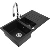 Mexen Matias granitový drez 1,5-komorový s odkvapkávačom a kuchynskou batériou Savita, čierny - 6502-77-672601-00 Mexen Matias granitový drez 1,5-komorový s odkvapkávačom a kuchynskou batériou Savita, čierny - 6502-77-672601-00