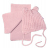 Baby Nellys Zimní čepice na zavazování s bambulky šál púdrovo ružová Baby Nellys Zimní čepice na zavazování s bambulky šál púdrovo ružová
