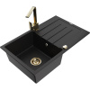 Mexen Bruno, drez granitový 795x495x200 mm, 1-komorový, čierna so zlatým sifónom a zlatá drezová batéria Rita, 6513-77-670300-50 Mexen Bruno, drez granitový 795x495x200 mm, 1-komorový, čierna so zlatým sifónom a zlatá drezová batéria Rita, 6513-77-670300-50