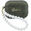 Guess Pouzdro Glitter Pearl Strap pro Apple AirPods Pro 3 v khaki barvě Guess Pouzdro Glitter Pearl Strap pro Apple AirPods Pro 3 v khaki barvě