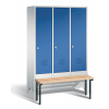 Šatník Cabo s lavicou, 3 priehradky, Š 1200, V 1850, H 500/815 mm, sivá/modrá Šatník Cabo s lavicou, 3 priehradky, Š 1200, V 1850, H 500/815 mm, sivá/modrá